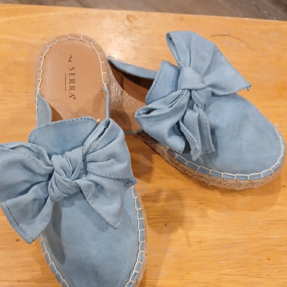 Serra Blue Bow Espadrille Slides